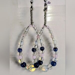 Exquisitely Hand Crafted Opal, Dragon's Vien Agate & Quartz Crystal Earrings